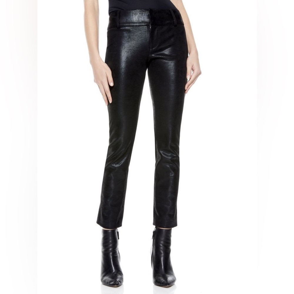 Alice + Olivia Stacy Vegan Faux Leather Ankle Pants Straight Leg Black 10